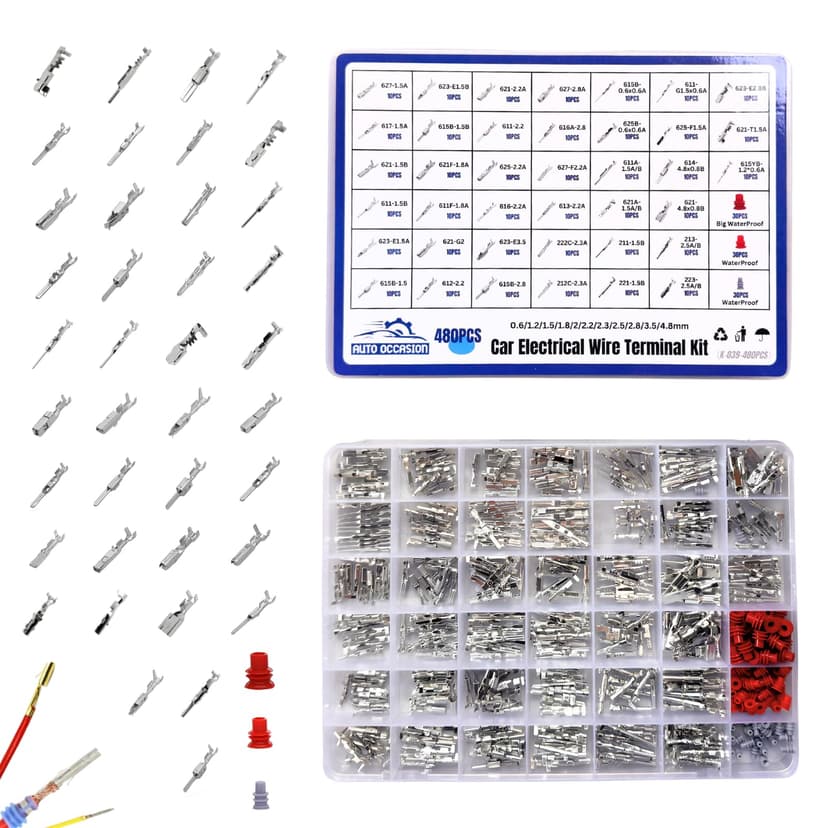 AUTO OCCASION 540Pcs 39 Type Car Electrical Wire Terminal Pin Connector Kit 0.6/1.2/1.5/1.8/2/2.2/2.3/2.5/2.8/3.5/4.8mm Wire Terminal Pin Removal Male Female Crimp Pins Non-Insulated Plug