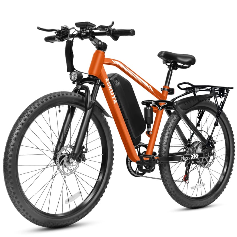 ESKUTE M200F Electric Bike for Adults – 27.5 inch Tire Mountain E-Bike, 1500W Peak Motor 31MPH, 48V 20.8Ah Removable Battery, Up to 80 Miles, Step Over E-MTB, NFC Unlock, Orange with Gaurd& Rack
