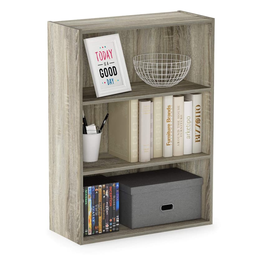 Furinno PASIR Book Shelf, 3-Tier Bookshelf, Storage Shelves Bookcase, 9.7 x 23.7 x 31.5, for Living Room, Bedroom, Home Office, Sonoma Oak