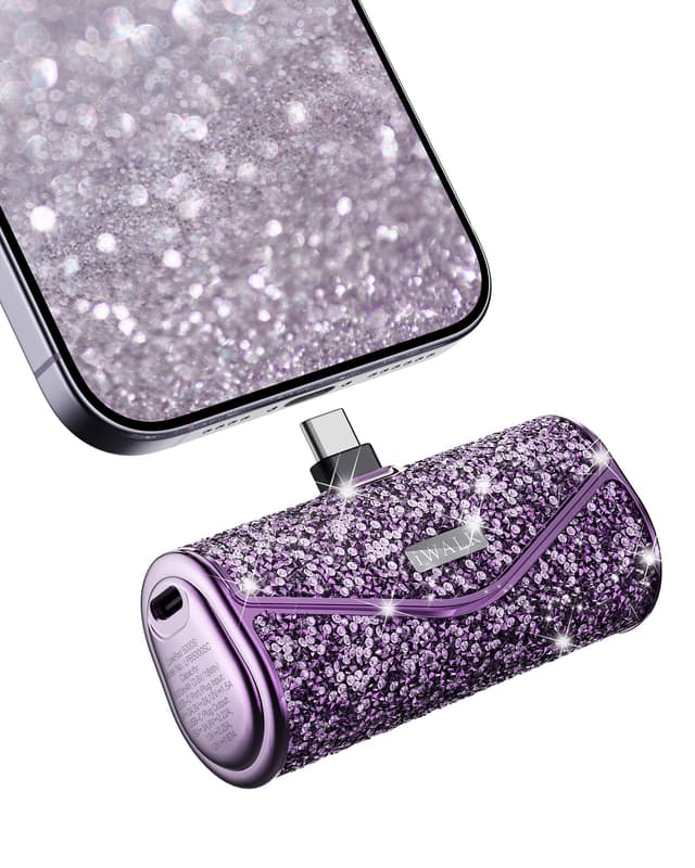 iWALK Upgraded Sparkly Portable Charger 22.5W, 5000mAh Power Bank for iPhone 17/16/15 Series, Mini Battery Pack with Built-in USB-C Connector Compatible with Samsung S25/24, iPad Pro/Air, AirPods