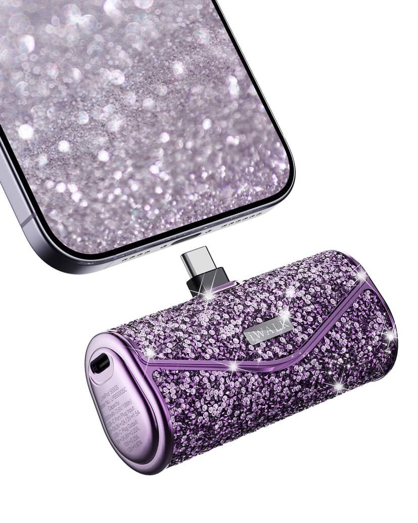iWALK Upgraded Sparkly Portable Charger 22.5W, 5000mAh Power Bank for iPhone 17/16/15 Series, Mini Battery Pack with Built-in USB-C Connector Compatible with Samsung S25/24, iPad Pro/Air, AirPods