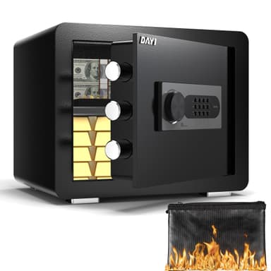 DAYI Safe Box, 0.8 Cubic Feet Home Safe with Fireproof Waterproof Bag, Security Safe Box for Money Cash Valuables, Digital Electronic Keypad, Dual Alarm System, Removable Shelf - D-25