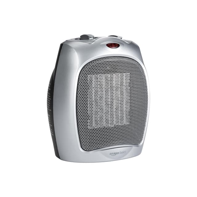 Amazon Basics Ceramic Space Heater, Portable Indoor Heating Solution, With Overheat and Tip-Over Protection, Thermostat, Non-Oscillating, 1500W, Fast Heating, 7.52"D x 6.34"W x 9.45"H, Silver