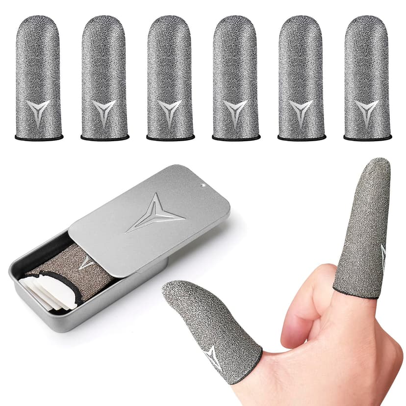 2025 Upgrade: Longer Size for 5 Fingers, No More Slipping,Professional Pure Silver Fiber Finger Sleeves for Mobile Gaming– Maximum Touch Sensitivity, Anti-Sweat,6 Pack (M)