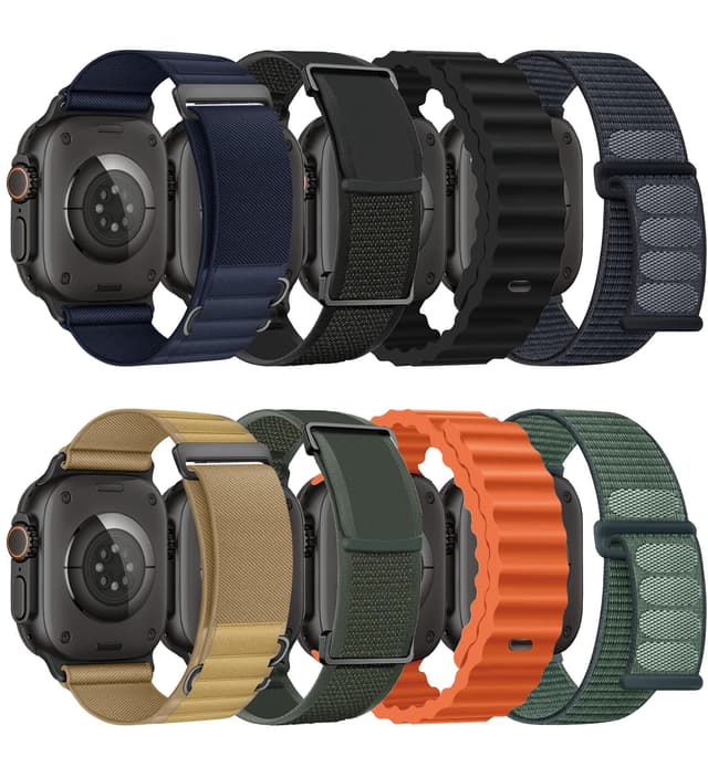 8 Pack Compatible with Apple Watch Band 42mm 40mm 41mm 38mm for Women Men,Breathable Trail Loop+Alpine Loop+Ocean Band+Nylon Sport Loop for iWatch Series 11/10/9/8/7/6/SE/5/4/3,SE 3 2 1