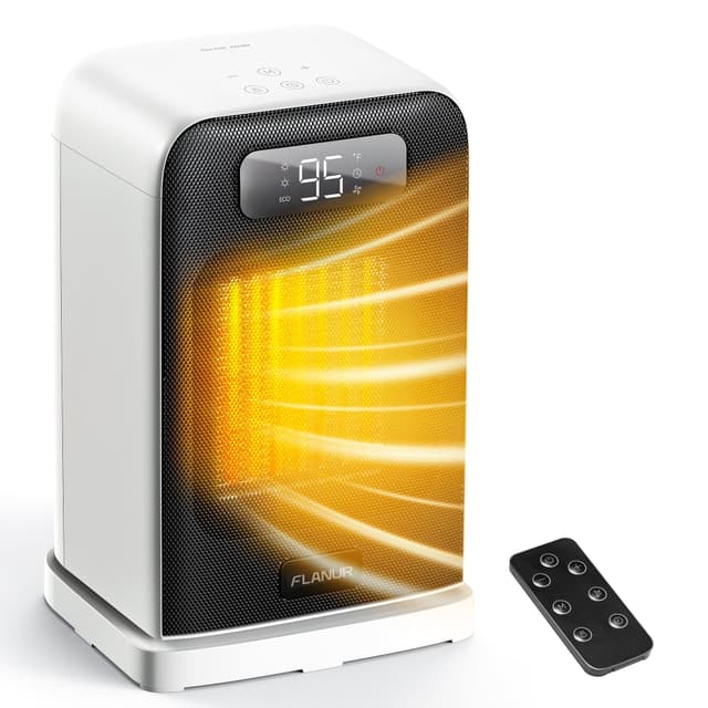 FLANUR Space Heaters for Indoor Use, 1500W Small Desk Heater with Remote, Thermostat, 4 Modes, 12H Timer, LED Display, Safety Protection, 70° Oscillating Heater for Office Bedroom Home (White, 1Pack)