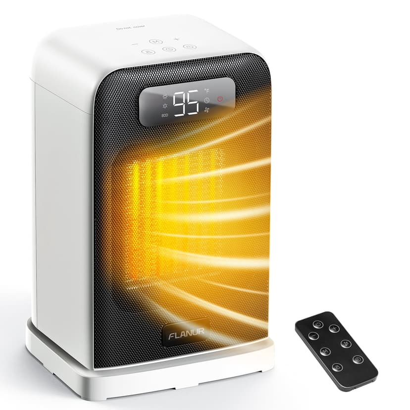 FLANUR Space Heaters for Indoor Use, 1500W Small Desk Heater with Remote, Thermostat, 4 Modes, 12H Timer, LED Display, Safety Protection, 70° Oscillating Heater for Office Bedroom Home (White, 1Pack)