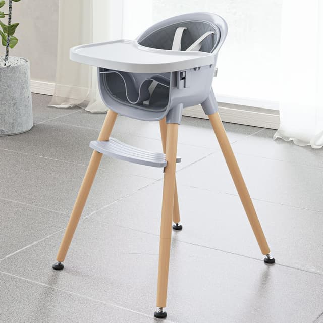 Fodoss Convertible Baby High Chair with Wood Legs and Removable Dishwasher Safe Tray for Boys and Girls,Highchair Toddler with 5 Point Safety Harness
