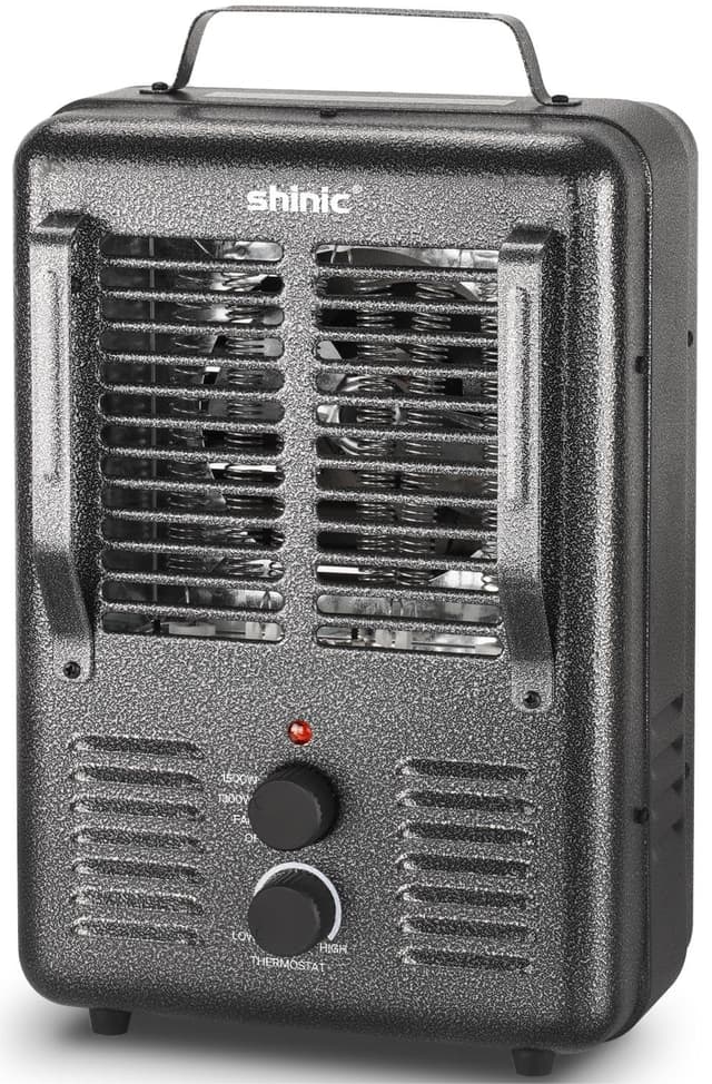 Shinic Space Heater,1500W Milkhouse Heater with Thermostat, Stay Cool Durable Metal Housing, Overheat protection, 3-Prong Plug, Tip-Over Auto Shut Off, Utility Heater for Garage, Bedroom, Greenhouse