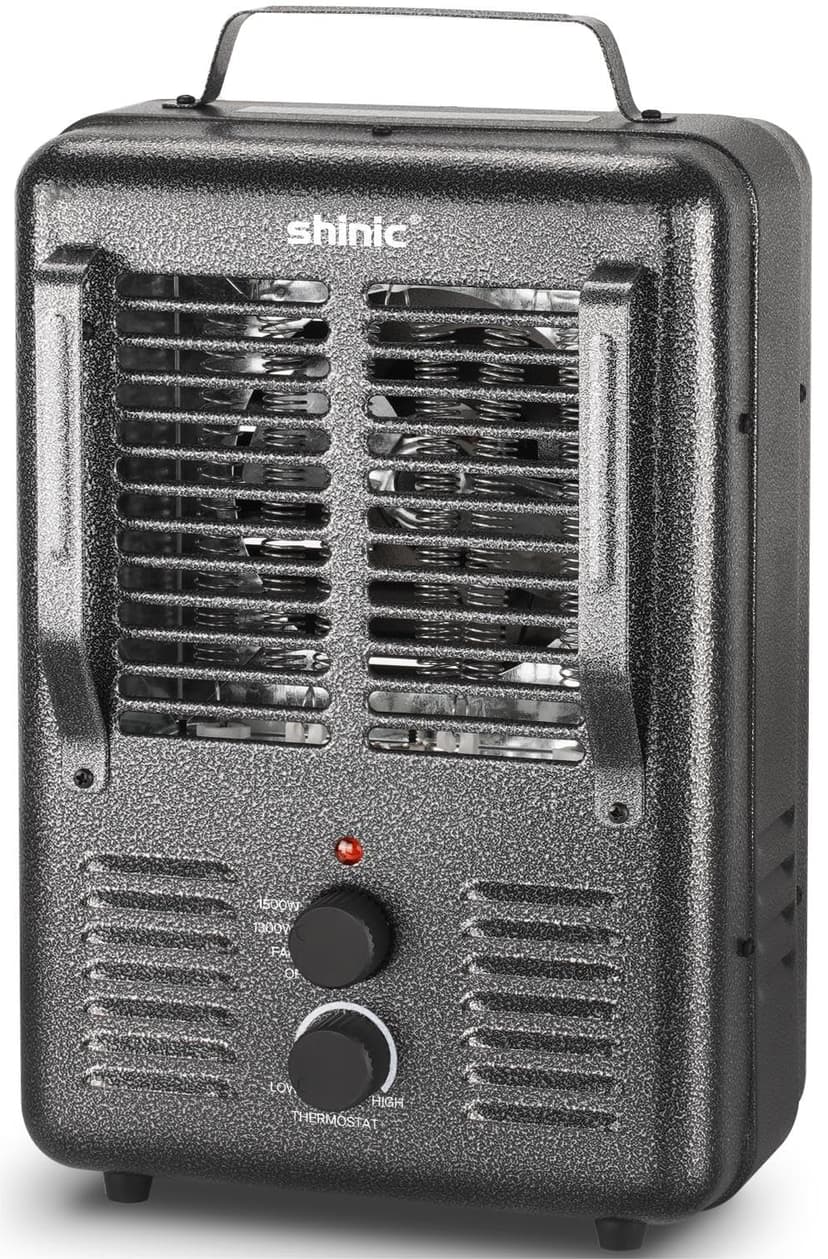 Shinic Space Heater,1500W Milkhouse Heater with Thermostat, Stay Cool Durable Metal Housing, Overheat protection, 3-Prong Plug, Tip-Over Auto Shut Off, Utility Heater for Garage, Bedroom, Greenhouse