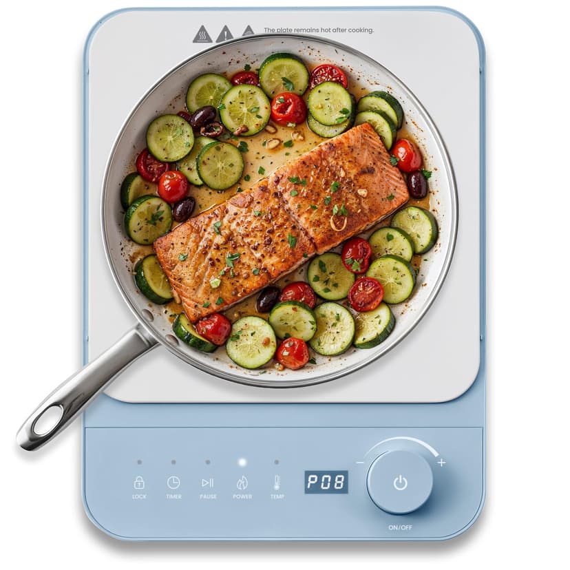 Elite Gourmet EIND57BL SlimStore™ Induction Cooktop, Touch Controls, Ultra Thin 2" Profile, 10 Power Levels, Temps 140°F to 465°F, Fast Heat Up, Blue