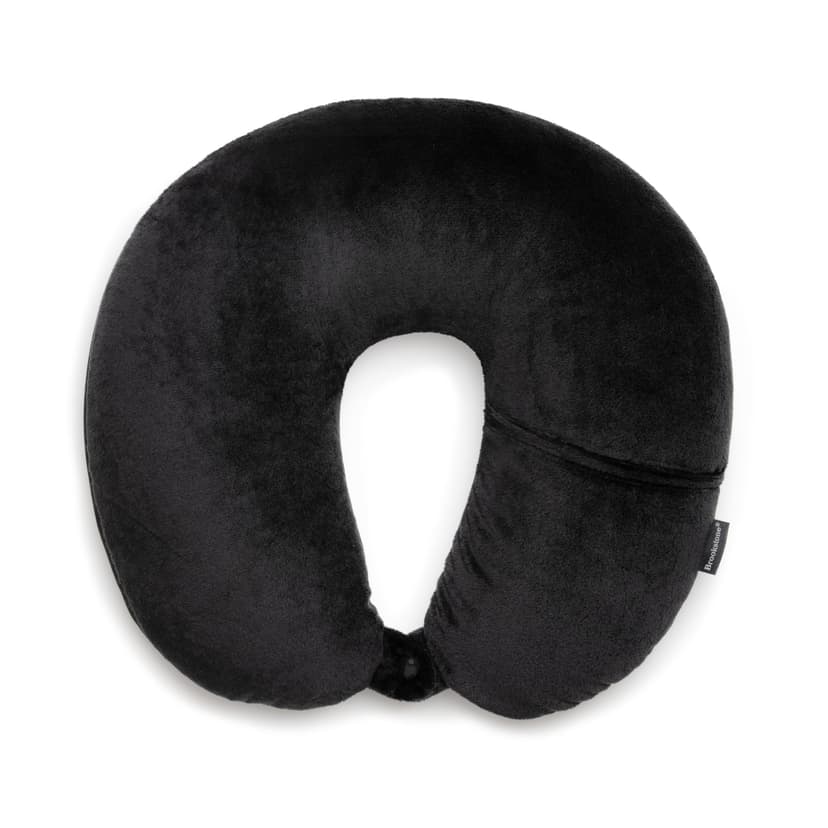 Brookstone Microbead Travel Head and Neck Pillow Lightweight and Plush with Phone or Headphone Pocket, Black