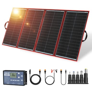 DOKIO 300W Portable Foldable Solar Panel Kit (20x38in, 15.3lb), with Separate Controller and Dual USB, Monocrystalline Charger for 12V Batteries & Power Stations, RV Camping Trailer Emergency Backup