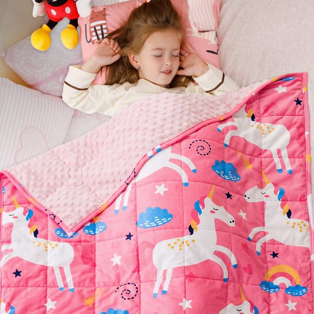 Sivio Minky Dotted Weighted Blanket 3lbs, Super Soft Crystal Velvet Reversible Heavy Blanket with Cute Cartoon Patterns, 36x48 Inch, Pink Unicorn