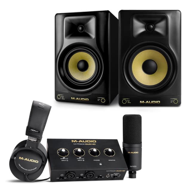 M-AUDIO Forty Eighty Studio Monitors Pair Bundle with Dual XLR HD Audio Interface Pack for Studio Recording, Music Production, Podcasting, Streaming