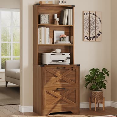 SEDETA 2 Drawer File Cabinet with Lock, Wood Filing Cabinet fits Letter, Legal, A4 Size, Hanging File Folders, Farmhouse File Cabinets for Home Office with Adjustable Storage Shelf (Brown)