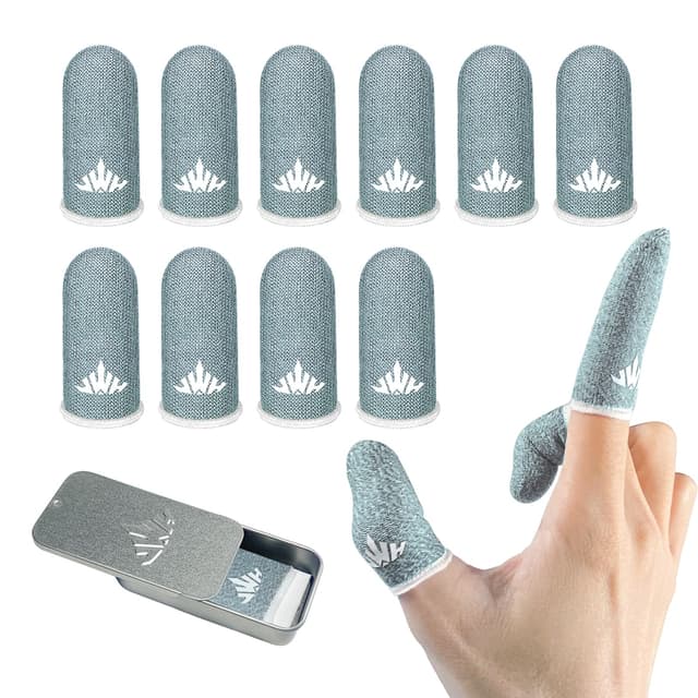 Hipporizz 10 Pack Silver Fiber Dedales Gamer Profesionales Anti Slip Sweat Proof Gaming Finger Thumb Sleeves Cots Breathable Mobile Phone Gamer Gloves Guantes para Durable Covers for Pubg