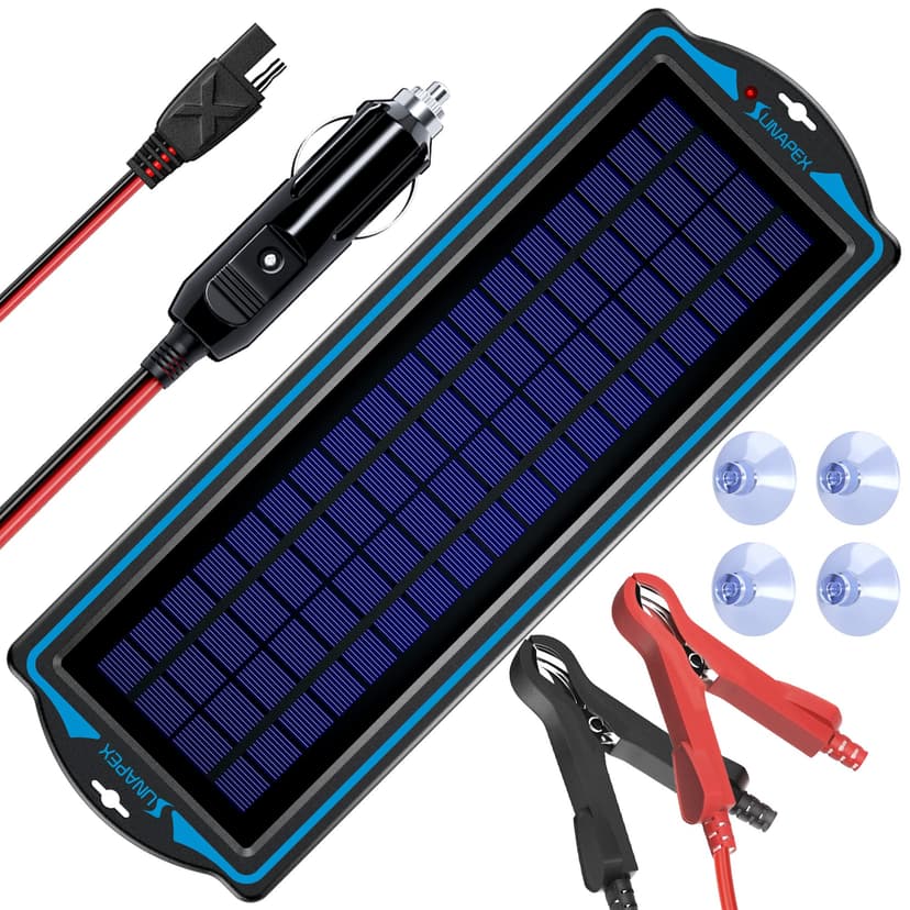 SUNAPEX 12V Solar Battery Charge: 5W Waterproof Portable Solar Panel Kit - Battery Maintainer Trickle Charger - with Upgrade Built in Charge Controller for Car Boat RV Trailer Automotive Motorcycle