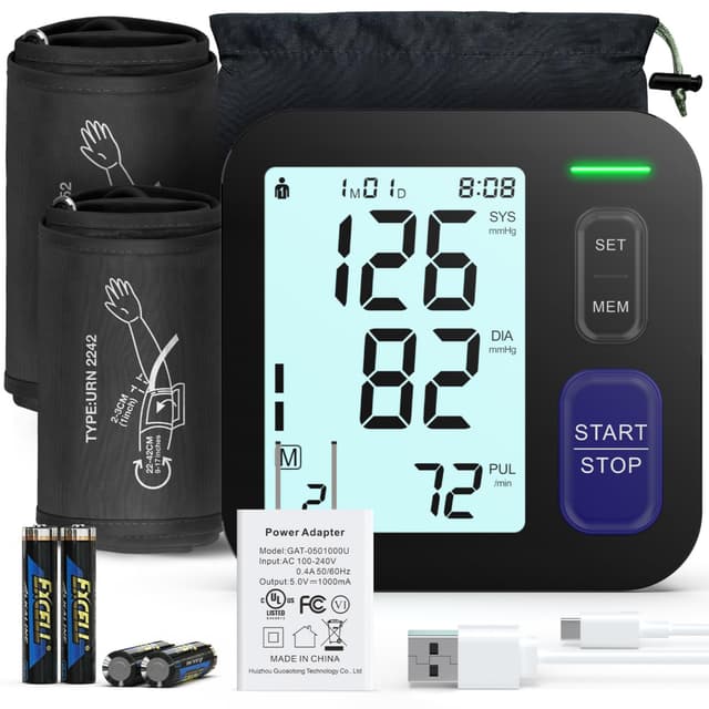 Upper Arm Blood Pressure Machine - 2 Size Cuffs, Medium/Large 9"-17" and Extra Large XL 13"-21" for Big Arms, Accurate Automatic Digital BP Machine for Home Use, Large Backlit Display, 2 Users