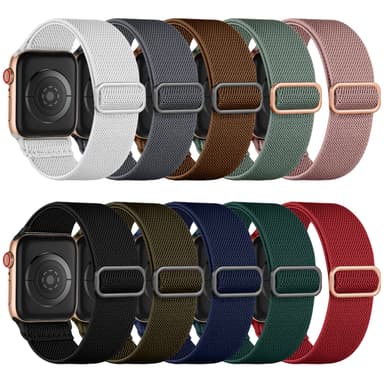 Maledan 10 Pack Stretchy Nylon Bands Compatible with Apple Watch Band 40mm 38mm 41mm 42mm Women Men, Elastic Solo Loop Strap Wristbands for Apple Watch Ultra iWatch Series 11 10 9 8 7 6 5 4 3 2 1 SE
