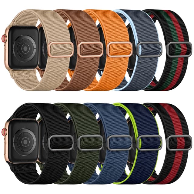 Maledan 10 Pack Stretchy Bands Compatible with Apple Watch Band 44mm 45mm 38mm 40mm 41mm 42mm 46mm 49mm Women Men,Soft Nylon Braided Strap Wristband for iWatch Series Ultra 11 10 9 8 7 6 5 4 3 2 1 SE