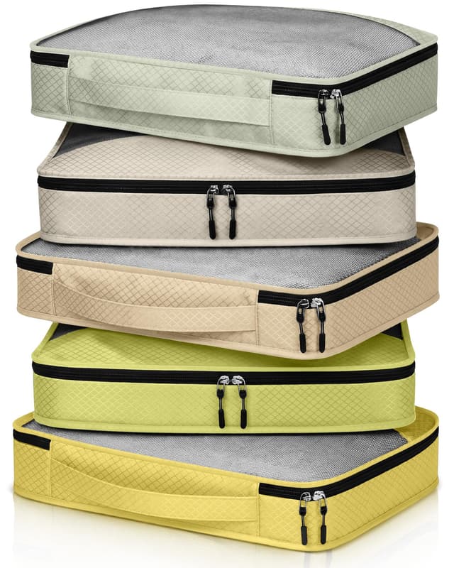 Bulyoou 5 Pcs Packing Cubes for Suitcase Large Travel Cubes Carry on Luggage Organizer Bags for Clothes Accessories(S,Yellow)