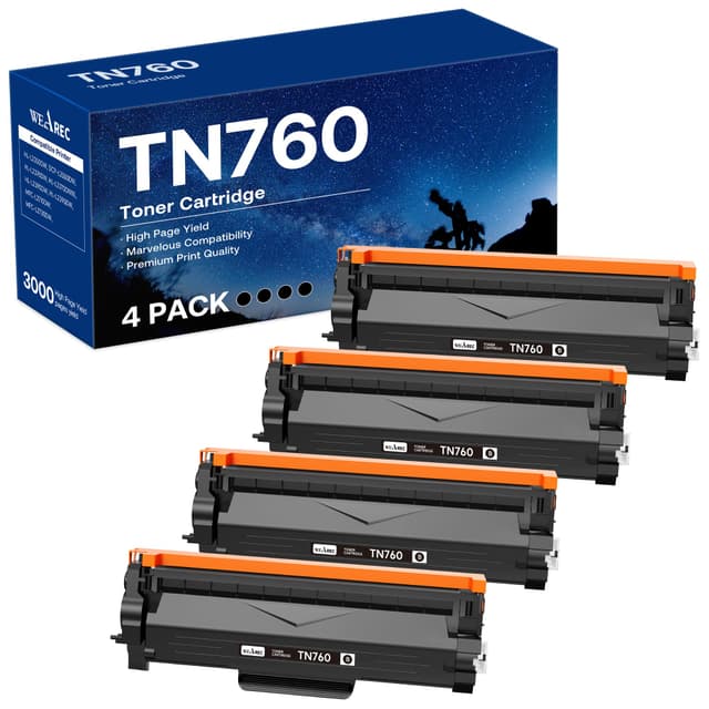 WEAREC Compatible Toner Cartridge Replacement for Brother TN760 TN-760 TN730 with HL-L2350DW HL-L2370DW MFC-L2750DW DCP-L2550DW Printer (Black 4 Pack)