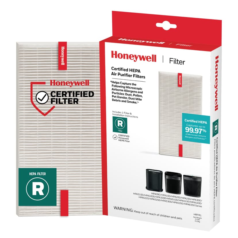 Honeywell HEPA Air Purifier Filter R, 1-Pack for HPA 100/200/300, 3000 and 5000 Series - Airborne Allergen Air Filter Replacement Targets Wildfire/Smoke, Pollen, Pet Dander, and Dust