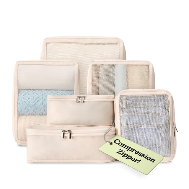 Vandel Space-Saving Compression Packing Cubes for Women, Men, 6-Pack Compressible Carry On Suit Case Organizer Luggage Packing Cubes for Travel Compression Organizer Bags for Luggage, Suitcase Cube