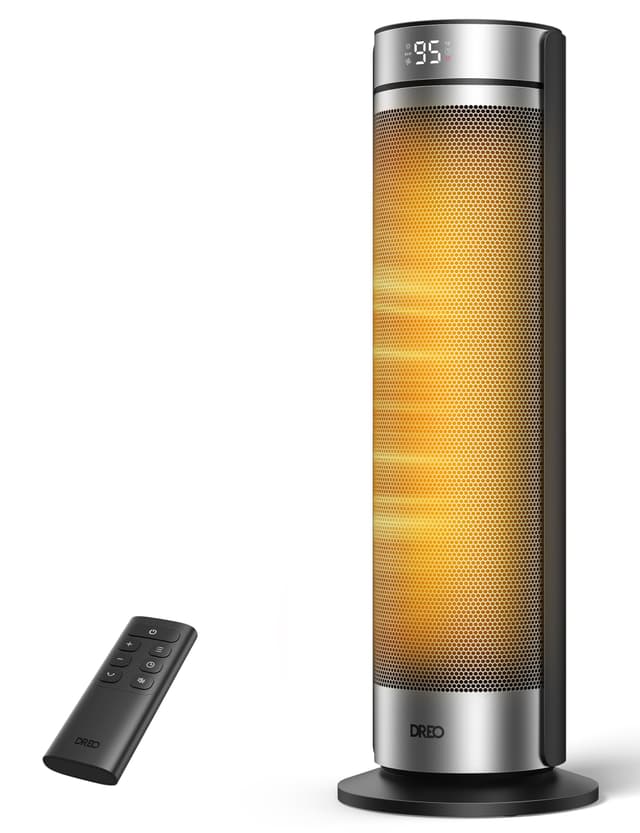 DREO Space Heater for Large Room, 23 Inch Electric Heaters for Indoor Use, 8 Safe Protection Tower, 70° Oscillation, PTC Ceramic with Thermostat and Remote, Quiet, 12H Timer, Bedroom, Office