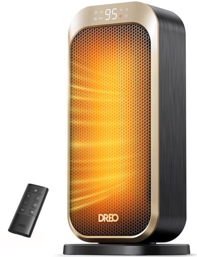 DREO Space Heaters for Indoor Use, 1500W Portable Electric Heater with Remote and Thermostat, PTC Ceramic, Safety Heat with 70° Oscillation for Bedroom Office Home, Quiet, 12H Timer