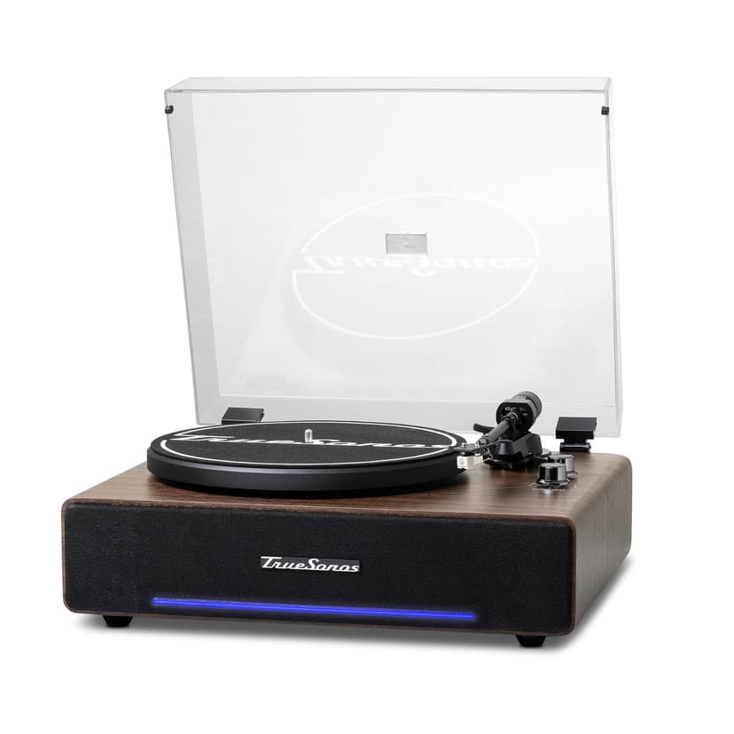 RESONANCE AUDIO WORKS Hi-Fi Record Player with Speakers | Premium Vinyl Turntable with Bluetooth Capability | Built-in 4-Speaker Stereo System for Music Fans, Walnut Veneer + Black Trim