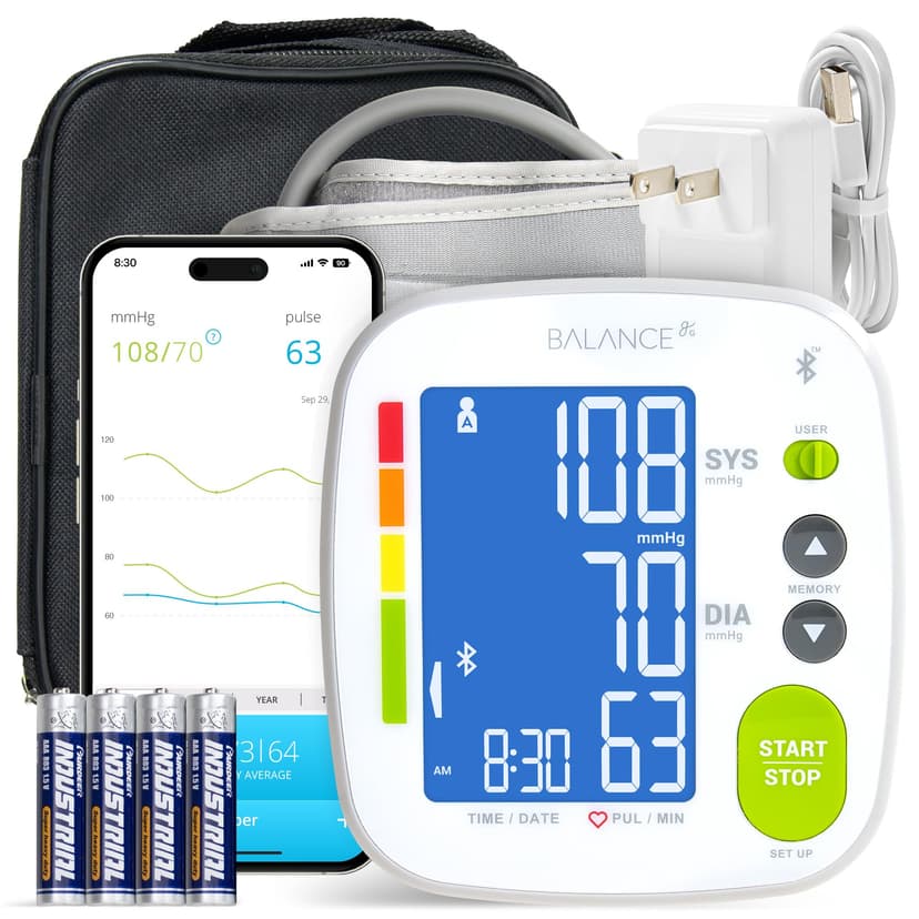 Greater Goods Bluetooth Blood Pressure Monitor with Comfort-Fit Upper Arm BP Cuff (22–42 cm), Digital BP Machine with Large Backlit Display & App Tracking for At-Home Monitoring