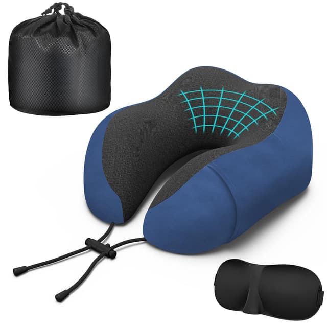 Phent zari Neck Travel Pillow, Upgraded Memory Foam Pillow for Airplane, Machine Washable, Adjustable Flight Pillow, Suitable for Sleeping Airplane, Car, Office and Home (Dark Blue)