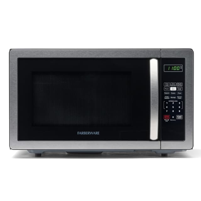Farberware 1.1 Cu. Ft. Countertop Microwave Oven – 1000 Watts Power, Auto Cook Settings, Defrost, Easy Clean and Child Safety Lock - Stainless