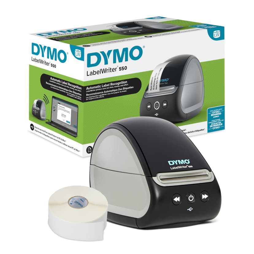 DYMO LabelWriter 550 Series Label Printer with Dymo-Branded Label Compatibility Automatic Recognition Low Waste Optimized Direct Thermal Printing and Plastic-Free Packaging