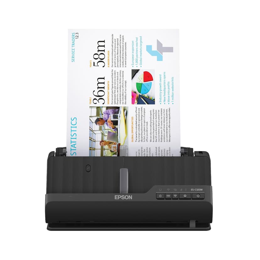 Epson Workforce ES-C320W - Wireless Compact Desktop Document Scanner - 2-Sided Scanning Auto Doc Feeder - Can Scan Paper and Cards - Black