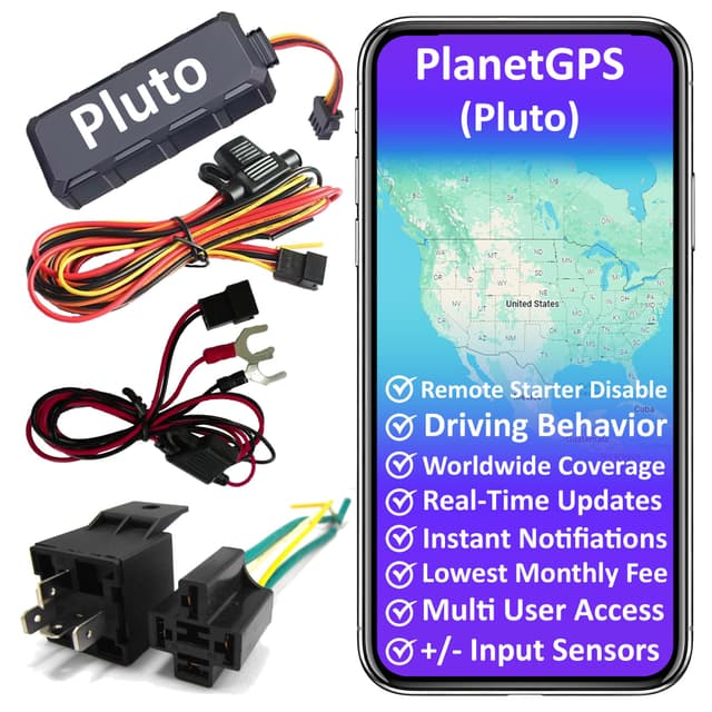 PlanetGPS (Pluto) - Wired GPS Tracker for Vehicles + Kill Switch (Remote Starter Disable) + PTO Monitoring for Tow Trucks - Subscription Required (Starting $5.00 / Month) Relay Included