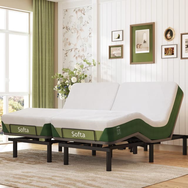 Softa Adjustable Bed Frame Split King with 12" Gel Memory Foam Mattress, Electric Bed Base w/Oxford Fabric Bedspread, Remote Control and Whisper Quiet Single Motor, Anti-Snore (Spilt King)