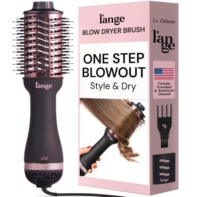 L'ANGE HAIR Le Volume 2-in-1 Titanium Blow Dryer Brush | Frizz Control Blowout Hair Dryer Brush For Drying And Straightening | Volumizing Hot Air Styler For All Hairstyles | Oval Barrel | Black - 75mm