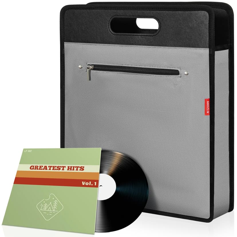 AKOZLIN Vinyl Record Travel Carrying Bag,LP Records Durable Vinyl Albums Case For Most 7" 10" 12" LP Grey