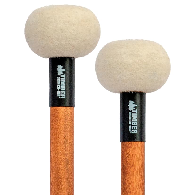Timber Drum Co. Timpani/Cymbal Mallets, Wool Felt –– U.S.A. ASSEMBLED — Percussion Sticks for Drum Set, Tongue Drum –– Birch Handles 15.25"