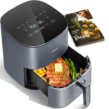 COSORI Air Fryer Pro, Compact 5QT, Ceramic Coating, 7 Presets with Preheat & Keep Warm, 450โ, Easy to use & clean, Shake Reminder, 130+ In-App Recipes, Nonstick & Dishwasher-Safe Basket, Gray