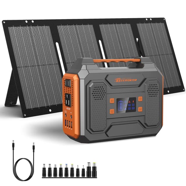 Portable Solar Generator, 300W Portable Power Station with Foldable 60W Solar Panel,110V Pure Sine Wave 280Wh Battery Power Pack with USB DC AC Outlet for Camping Smart Devices RV Van Outdoor-Orange
