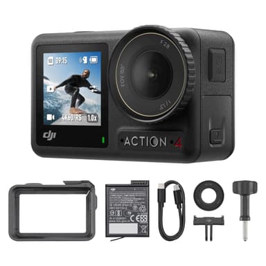 DJI Osmo Action 4 Essential Combo, 4K/120fps Waterproof Action Camera with a 1/1.3-Inch Sensor, Stunning Low-Light Imaging, 10-bit & D-Log M Color Performance, Long-Lasting 160 Mins, Outdoor Camera