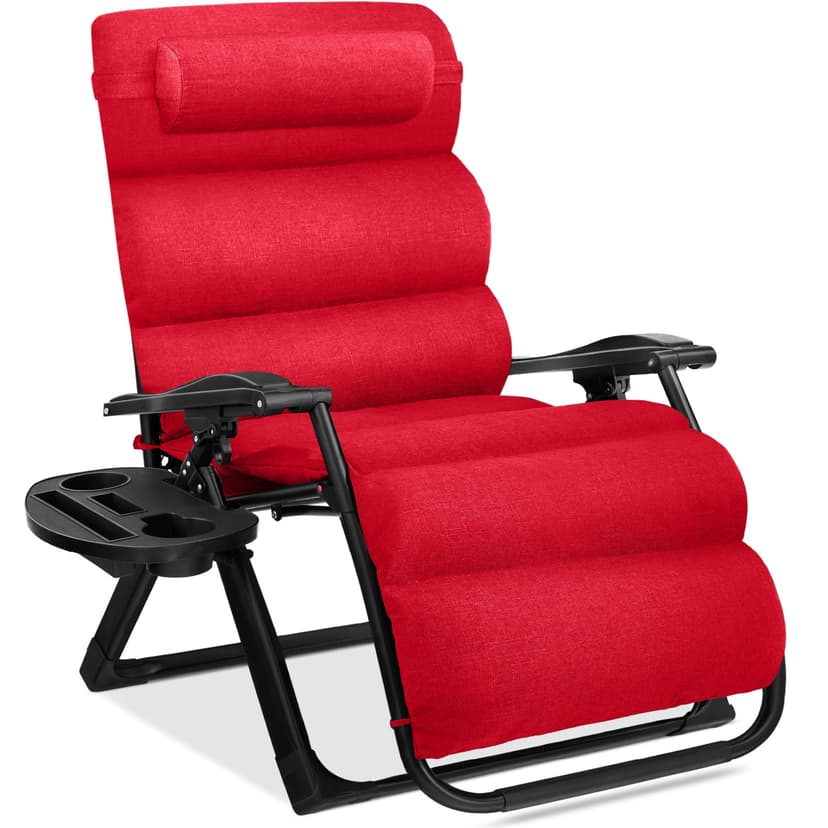 Best Choice Products Oversized Zero Gravity Chair, Folding Outdoor Patio Recliner, XL Anti Gravity Lounger w/Removable Cushion, Cup Holder, Side Tray, 350lb Capacity - Crimson Red