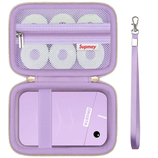 Supmay Carrying Case for ORGSTA S001 / for ORGBRO X1 Label Maker Machine, Portable Bluetooth Label Maker Storage Holder Bag with Mesh Pocket for Tapes, Typ-C Cable, Purple