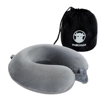 Makimoo Travel Neck Pillow, Top Memory Foam Pillow for Head Support, Ideal for Airplanes, Cars, and Home Recliners, Adjustable and Soft (Grey)