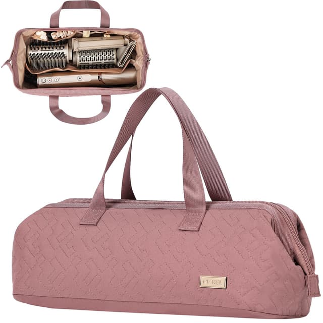 NISHEL Hair Tools Travel Carrying Bag, Portable Hair Air Wrap Dryer Case, Hair Dryer/Curling Iron/Airstraight Attachment Organizer, Rosewood-Pink