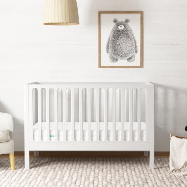 Newton Baby Galileo Standard Crib, Solid Beech Wood in White Color, 3-in-1 Convertible Crib with Toddler Bed Conversion Kit, Ultra-Safe Non-Toxic Finish